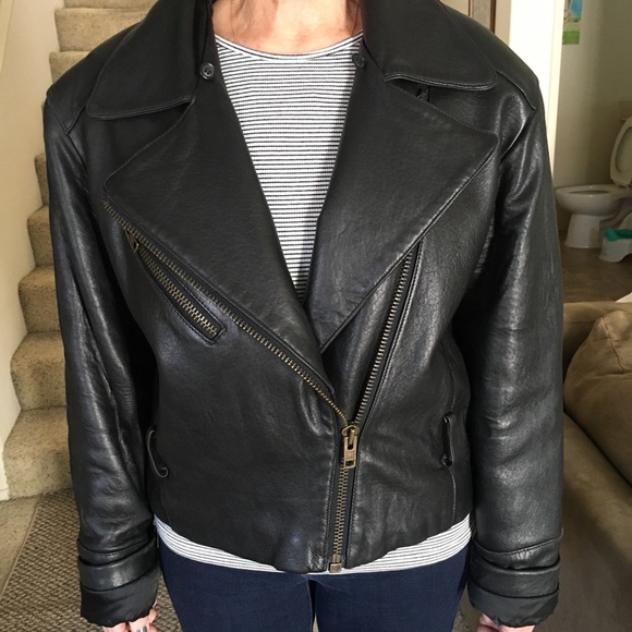 Express Vintage 80’s Leather Bomber Jacket - Picture 4 of 10